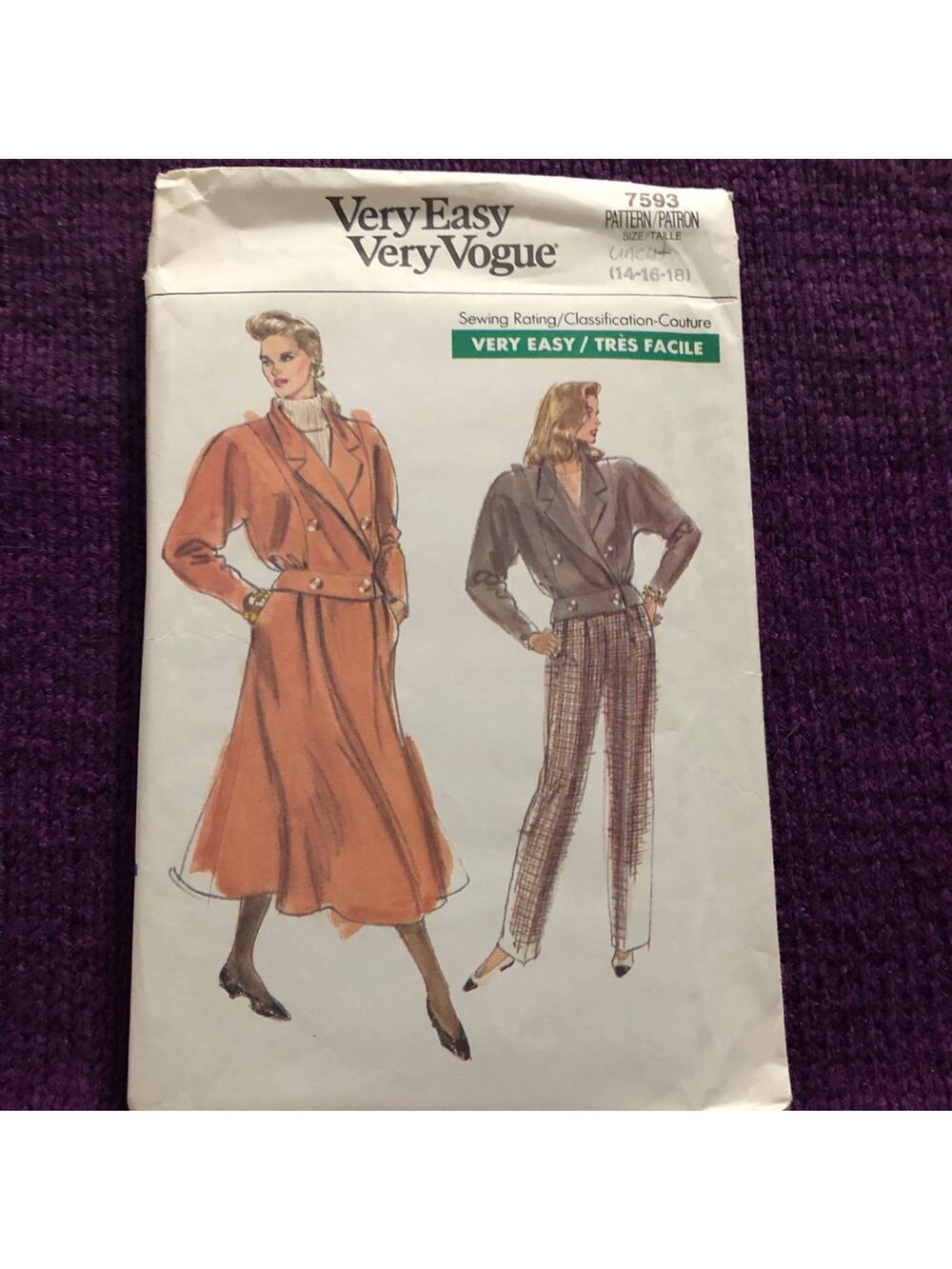 Vogue sewing pattern 7593 Womens suit maxi skirt pants sz 14 16 18
